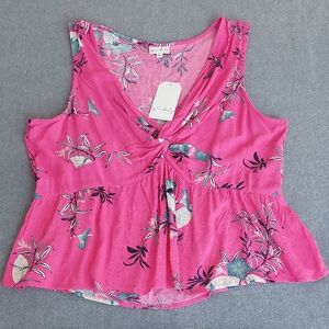Wonderly Dotty Floral Twist-Front Tank Top Pink XL NWT